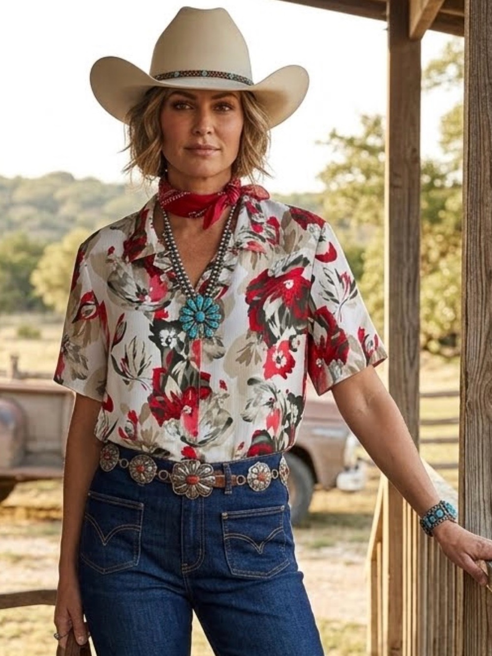 Alia Floral Button-Up Blouse Size 16 Petite with Shoulder Pads